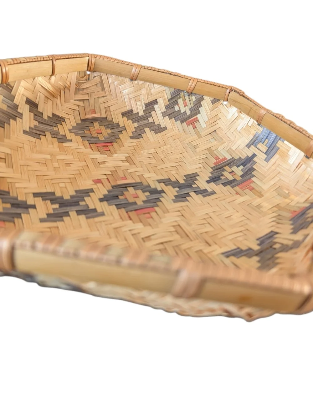 Vintage Southeast Asian Woven Hexagon Straw Basket Tray